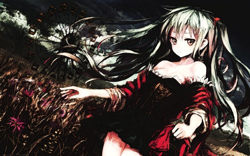 anime girl in a dark field