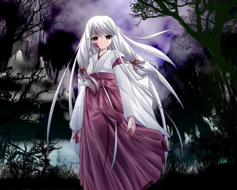 Anime girl in a dark forest