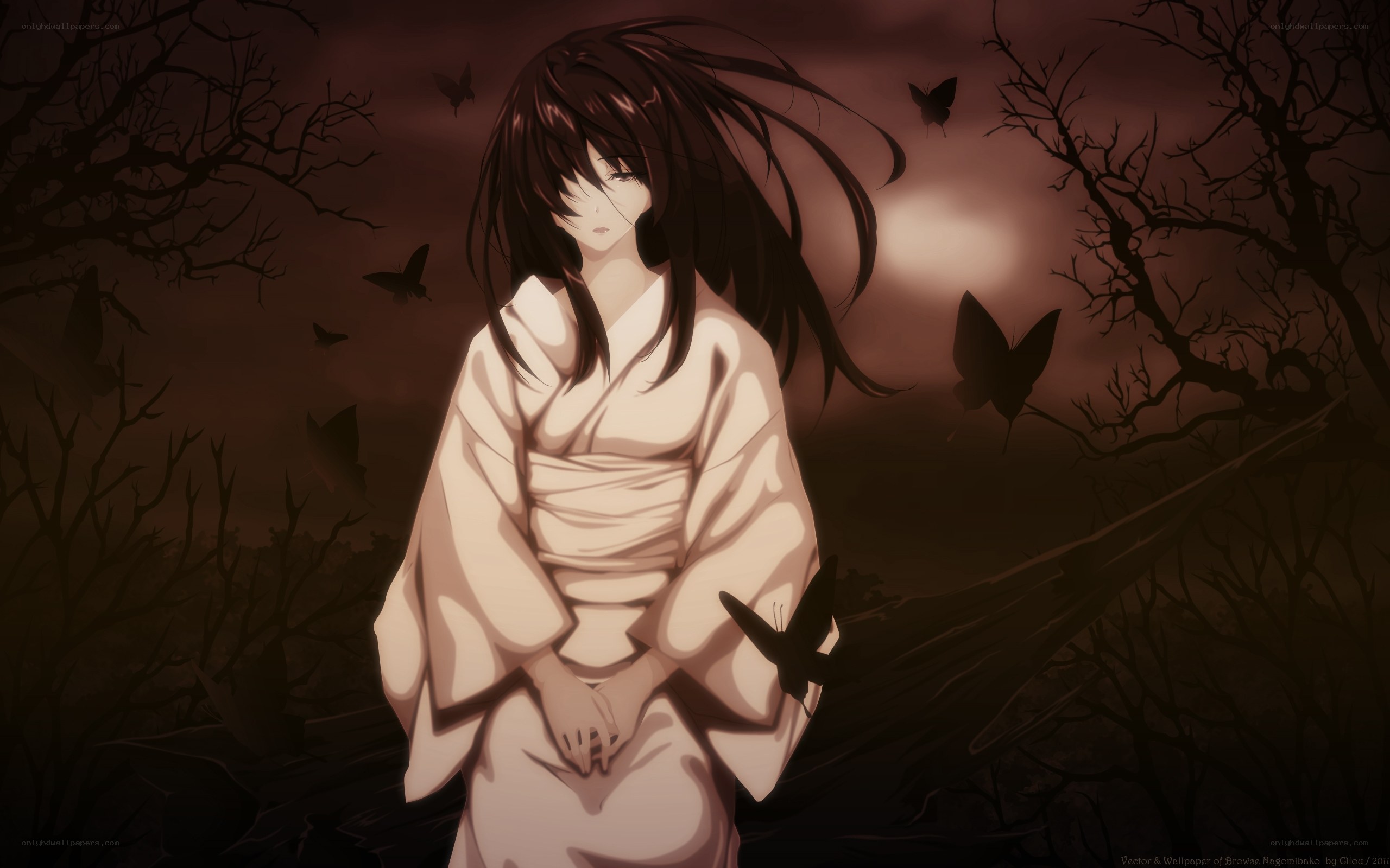 Anime girl in a dark forest