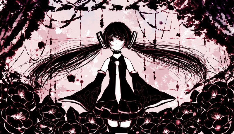 anime girl in a dark garden