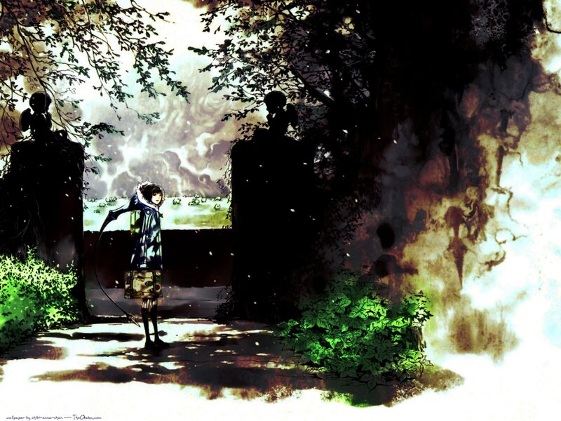 Anime girl in a dark garden
