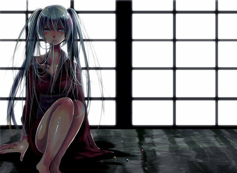 anime girl in a dark room