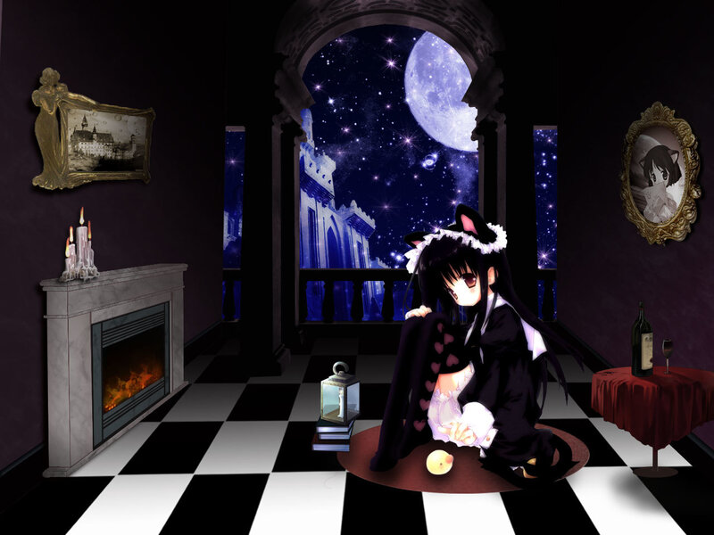 anime girl in a dark room
