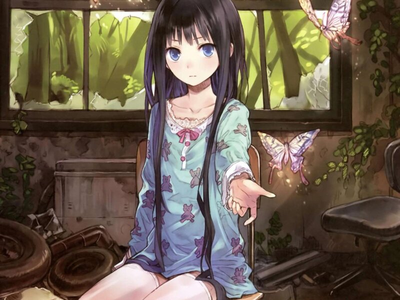 Anime girl in a dilapidated room