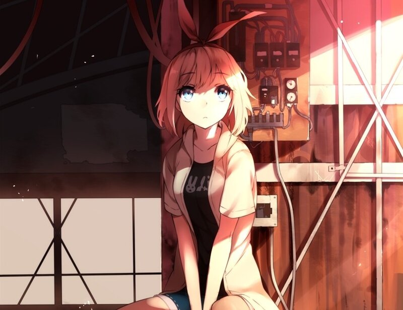 anime girl in a dim room