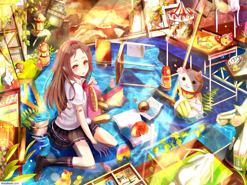 Anime girl in a dreamy room