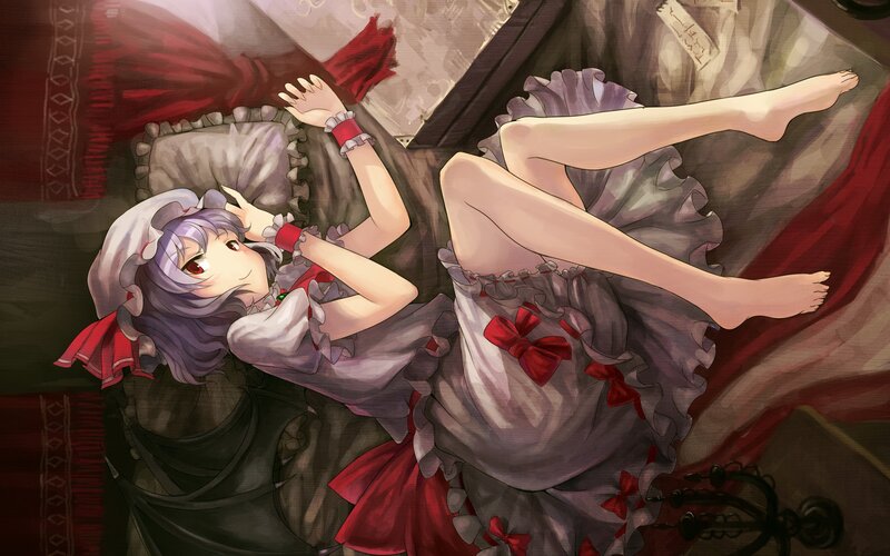 anime girl in a dress lying down