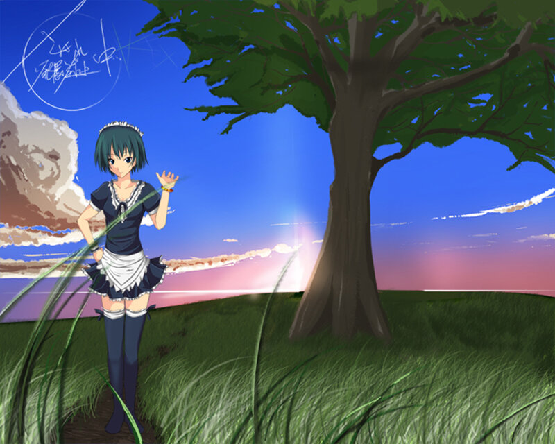 Anime girl in a field