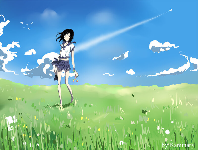 Anime girl in a field