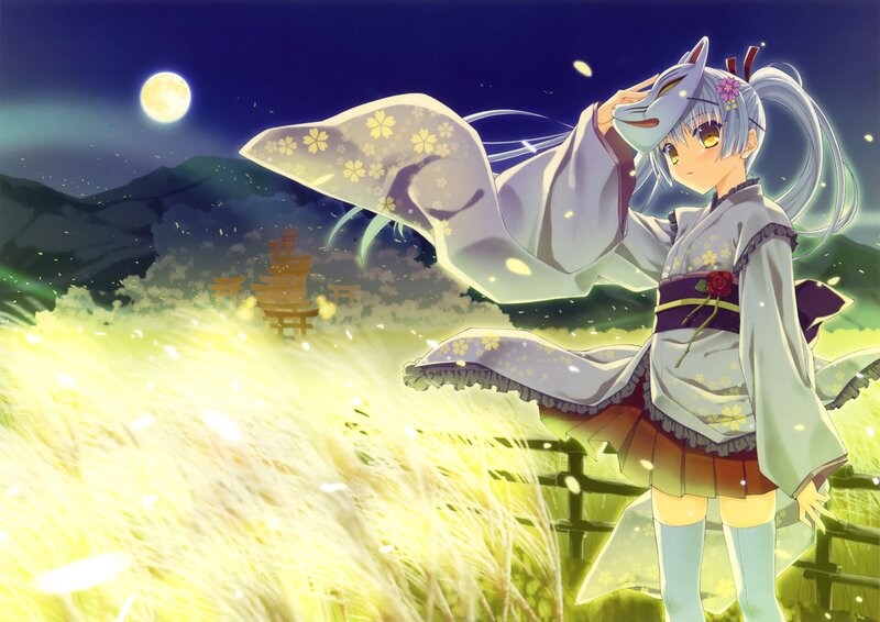 anime girl in a field at night