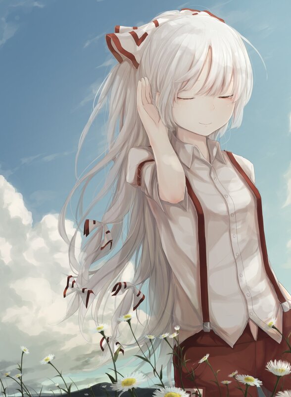Anime girl in a field of daisies