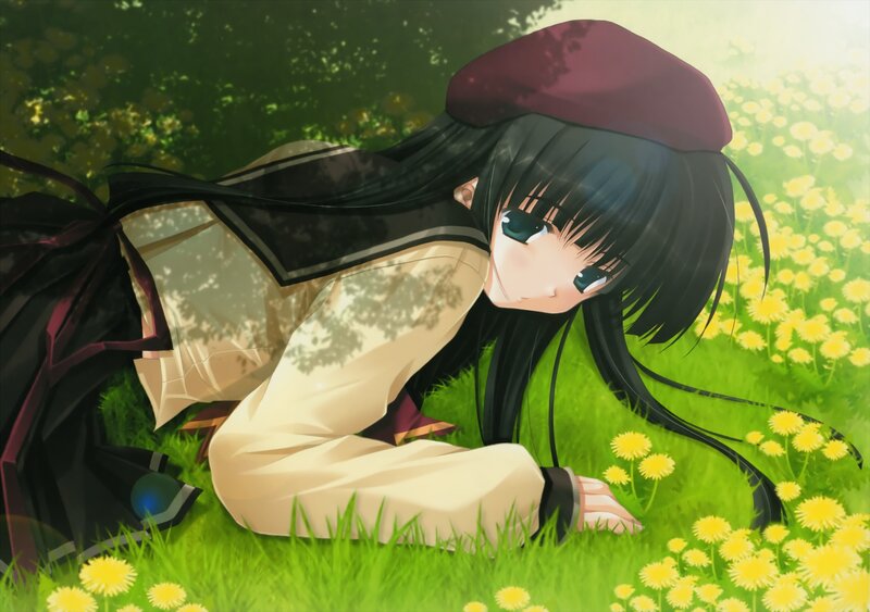 Anime girl in a field of dandelions