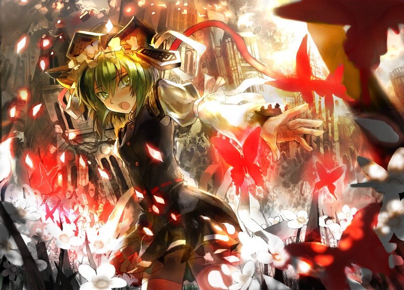Anime girl in a fiery battle