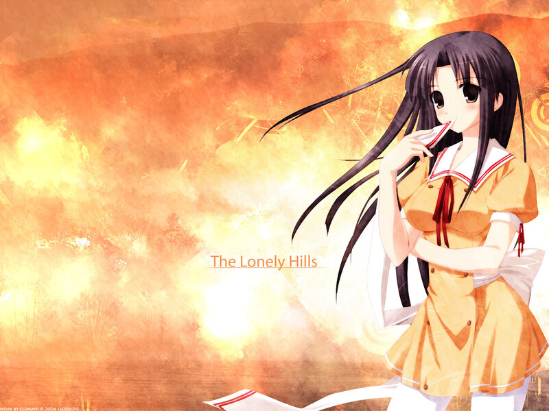 Anime girl in a fiery landscape