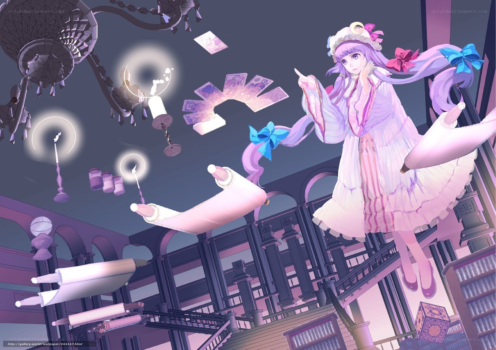 anime girl in a floating library