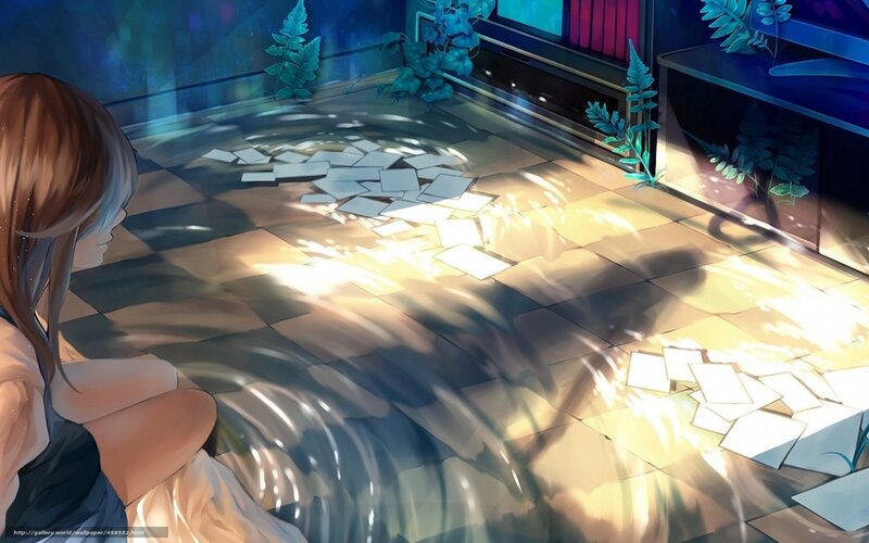 Anime girl in a flooded room