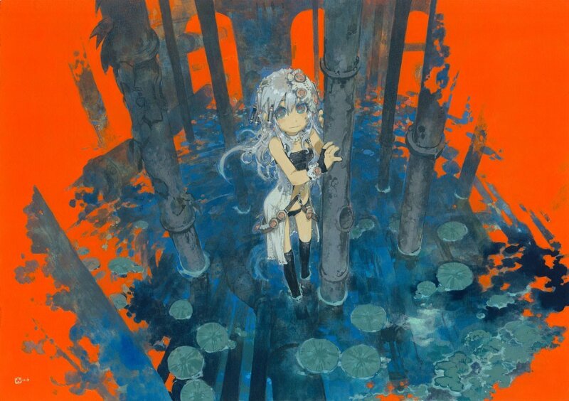 anime girl in a flooded ruin