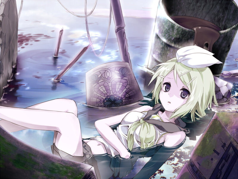 Anime girl in a flooded ruin