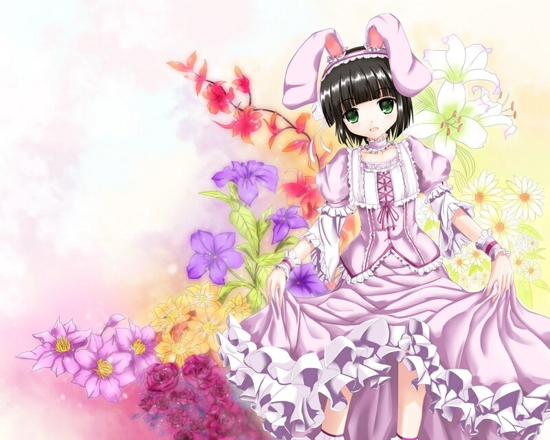 Anime girl in a floral garden