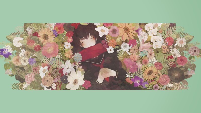 anime girl in a flower bed
