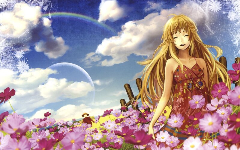 Anime girl in a flower field