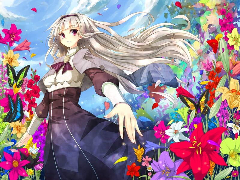Anime girl in a flower field