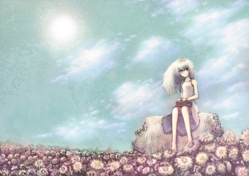 Anime girl in a flower field