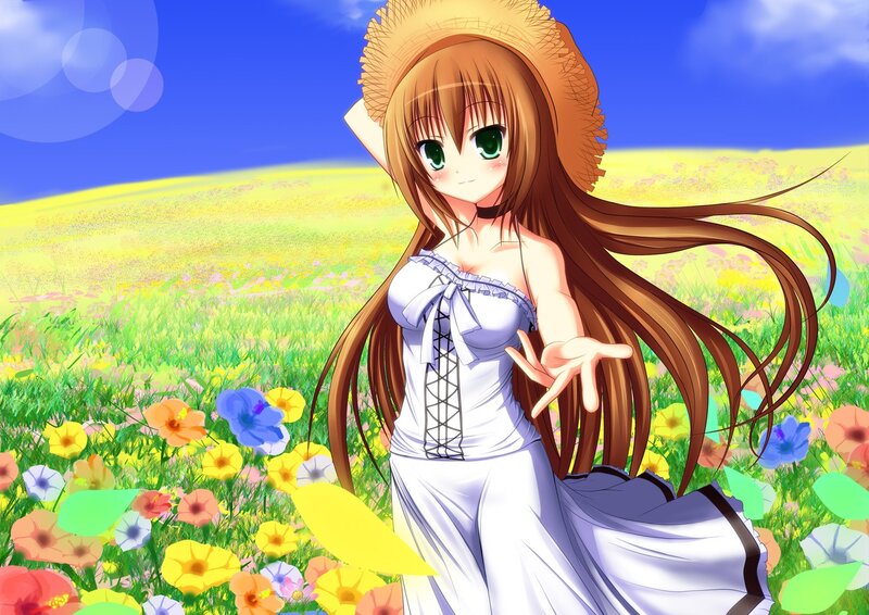 Anime girl in a flower field
