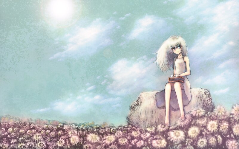 Anime girl in a flower field
