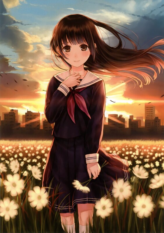 Anime girl in a flower field