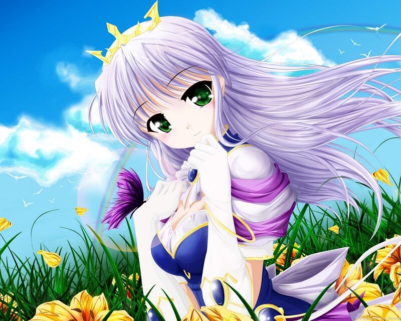 Anime girl in a flower field