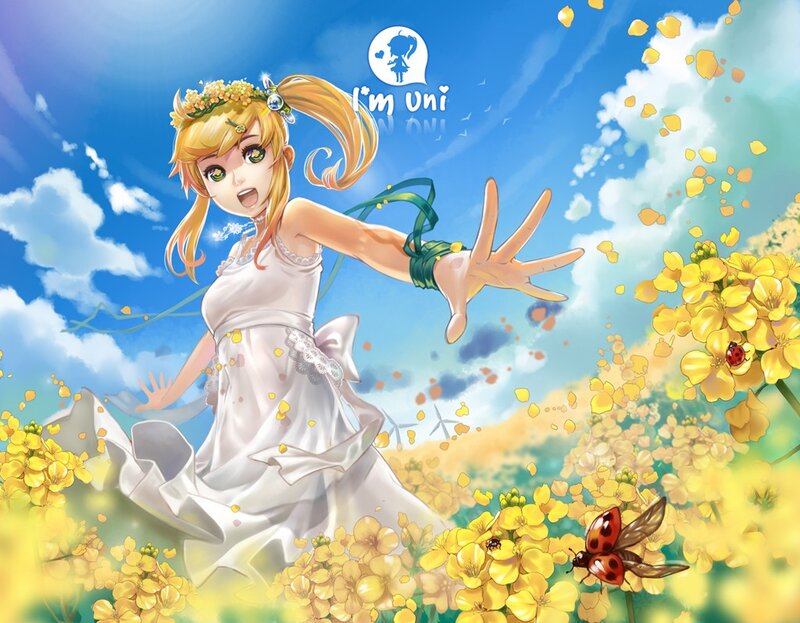 Anime girl in a flower field