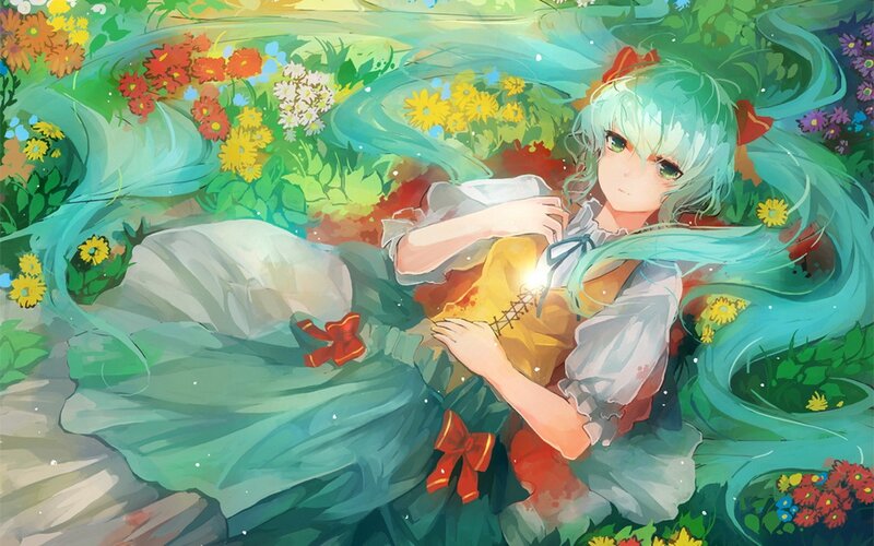 Anime girl in a flower field