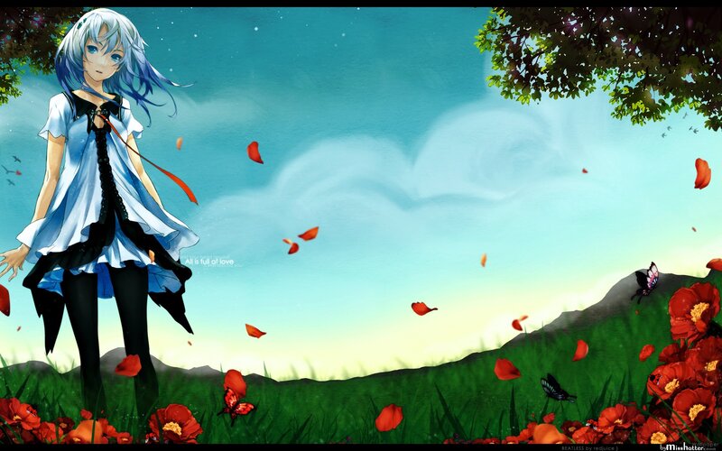 Anime girl in a flower field