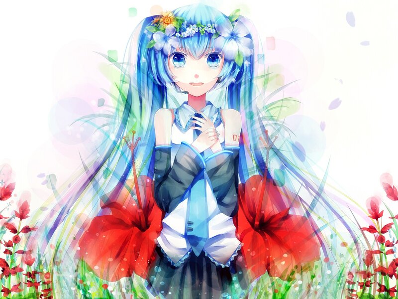 Anime girl in a flower field
