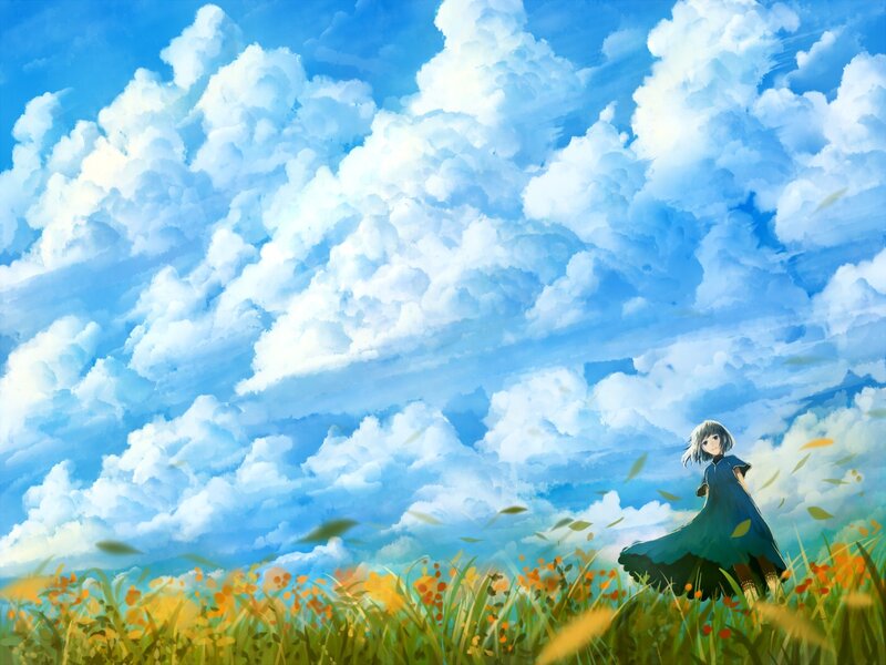 Anime girl in a flower field