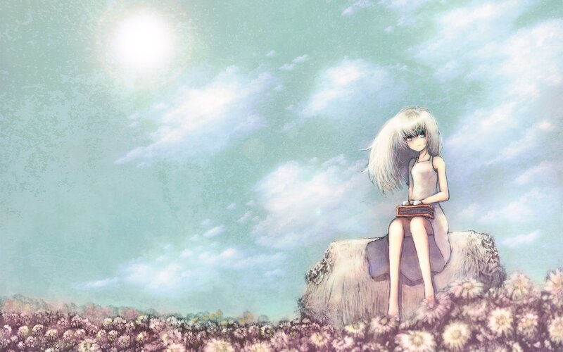 Anime girl in a flower field