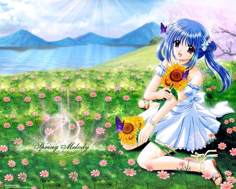 Anime girl in a flower field