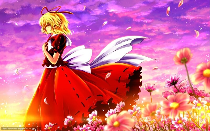 Anime girl in a flower field