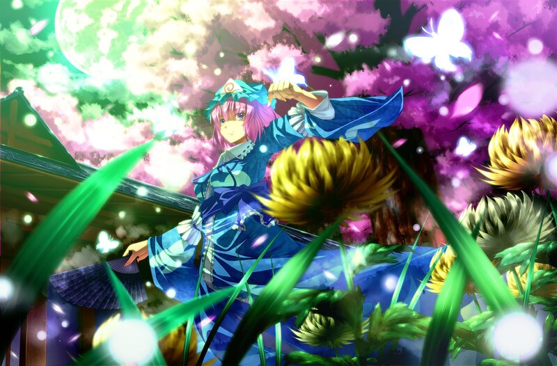 Anime girl in a flower garden