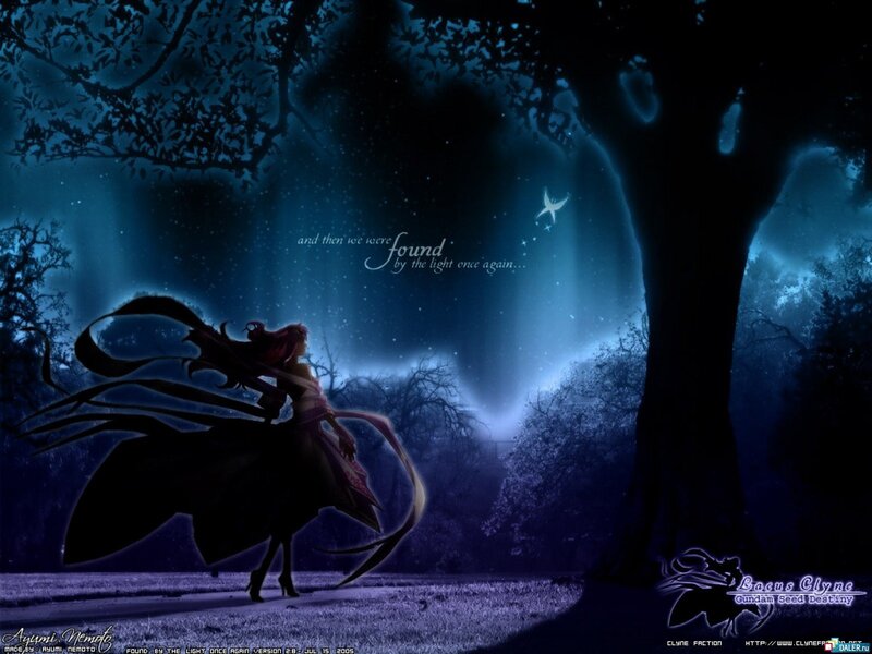 Anime girl in a forest at night
