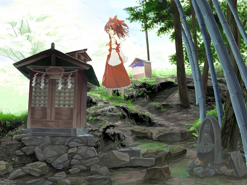 Anime girl in a forest shrine