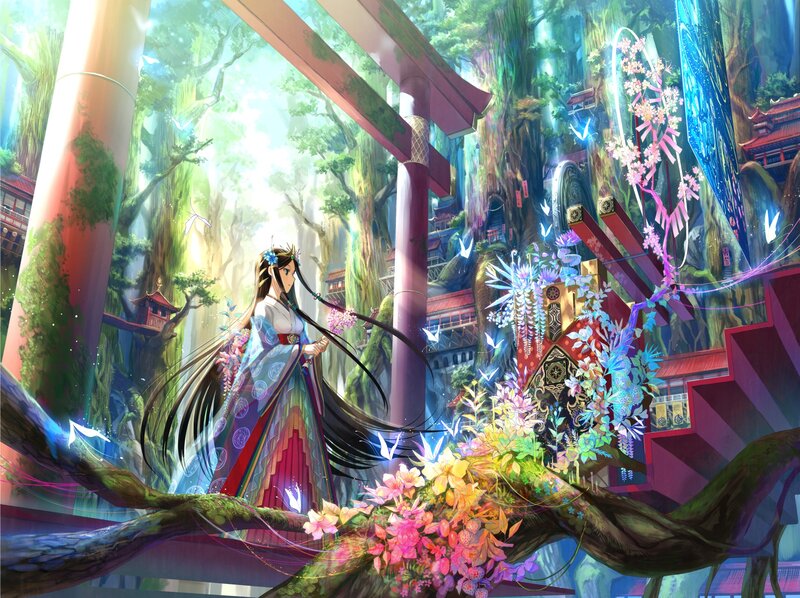 Anime girl in a forest temple