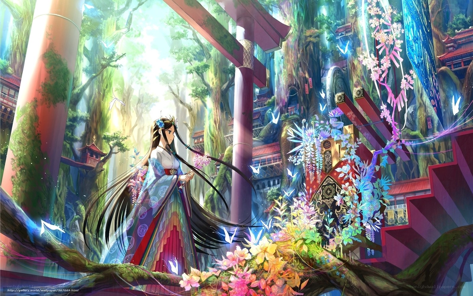 Anime girl in a forest temple