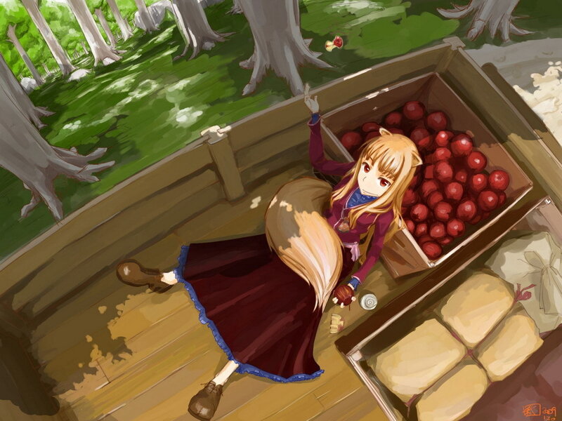 Anime girl in a fruit cart