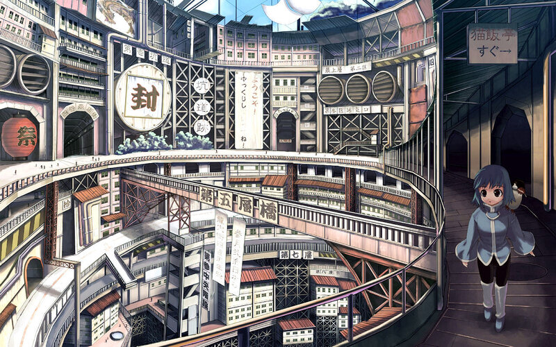 Anime girl in a futuristic city