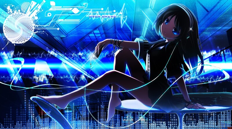 Anime girl in a futuristic club