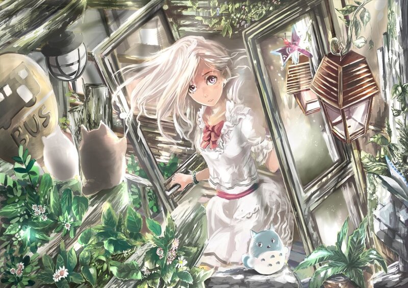 Anime girl in a garden