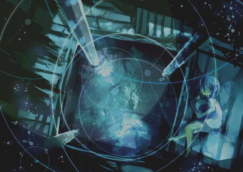 Anime girl in a glowing chamber