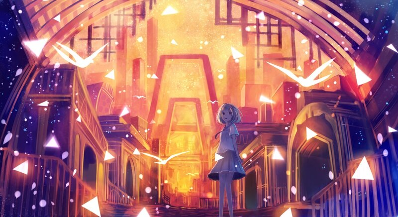Anime girl in a glowing city